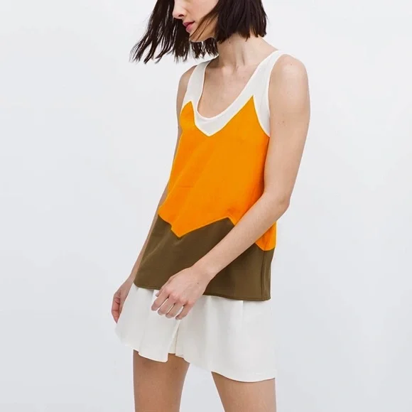 ZARA W&B Collection Mixed Media Paneled Color Block Sleeveless Tank Top - Picture 4 of 14